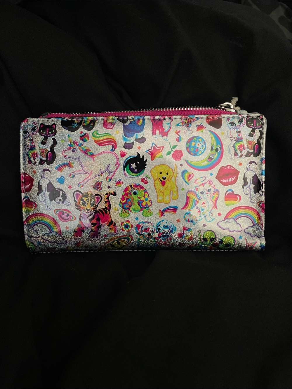 Loungefly Lisa Frank Silver Holographic Zip Clutch - Picture 2 of 6